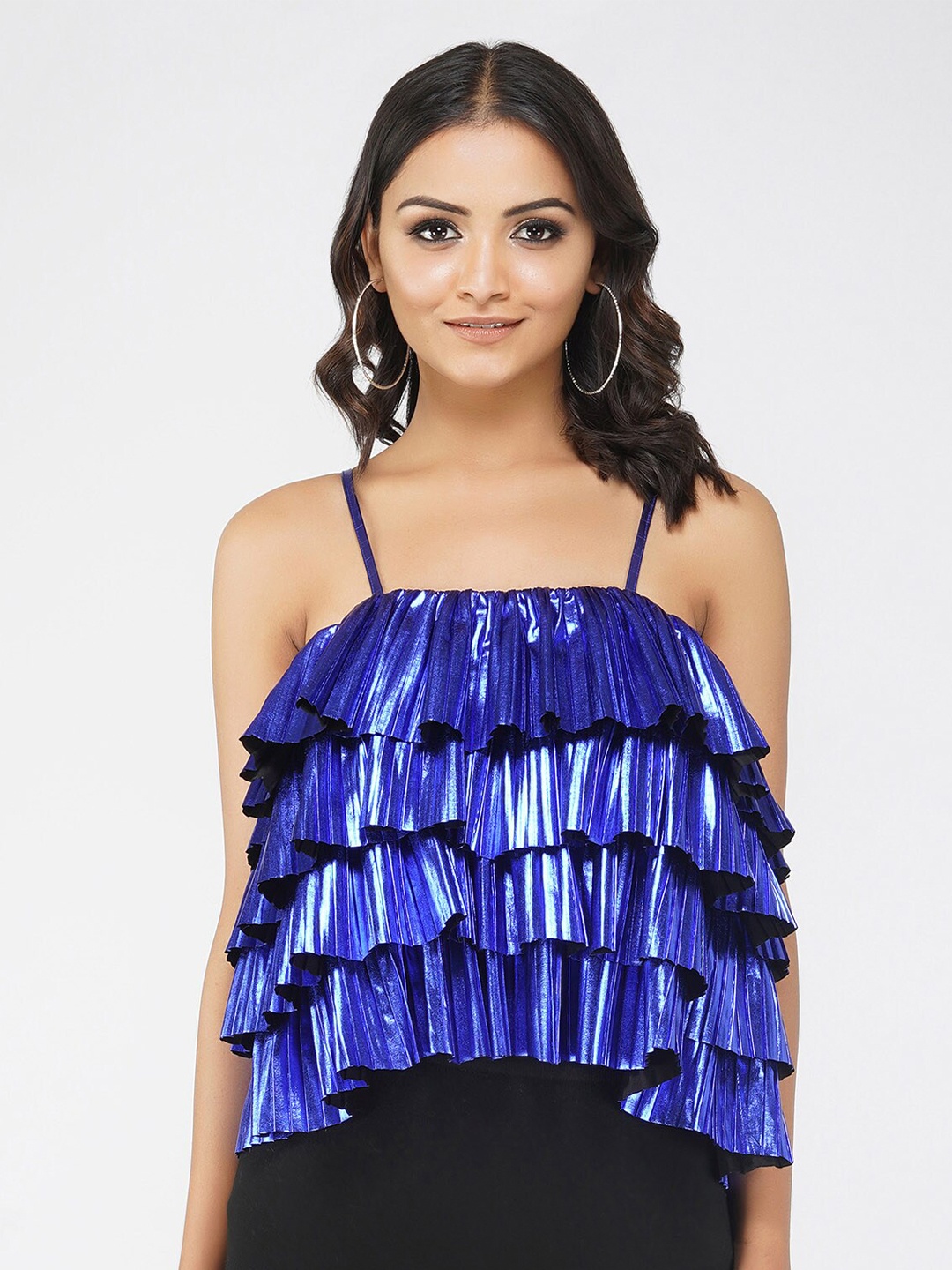 

ATTIC SALT Blue Geometric Georgette Regular Top