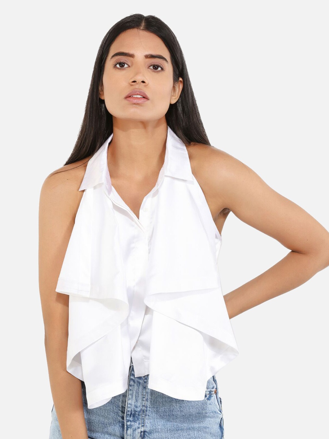 

ATTIC SALT White Georgette Shirt Style Top