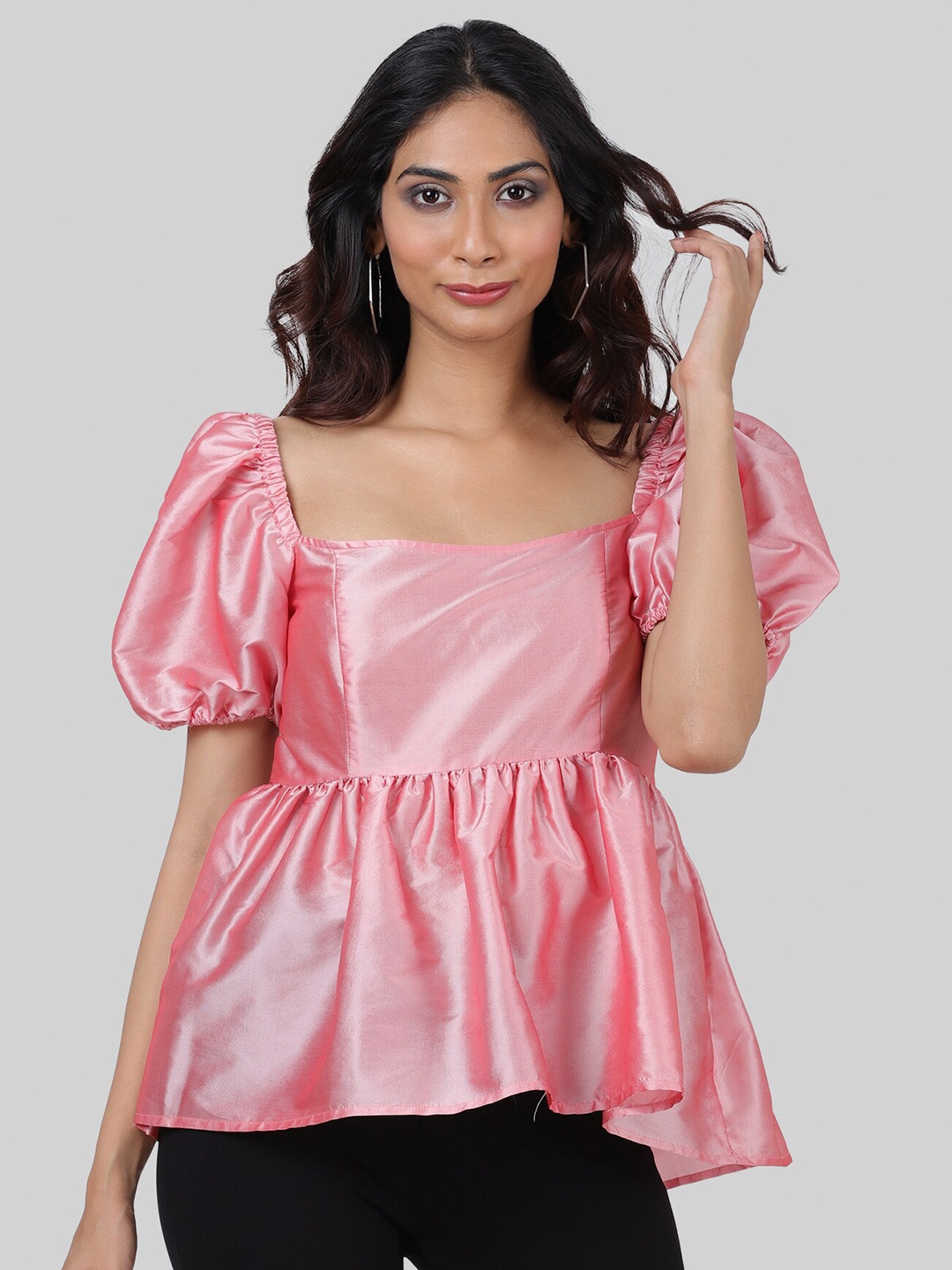 

ATTIC SALT Women Pink Georgette Peplum Top