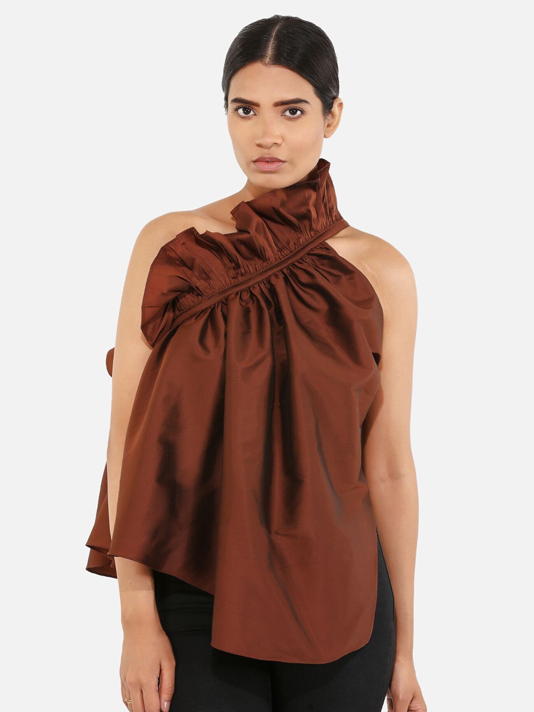 

ATTIC SALT Brown Georgette Regular Top