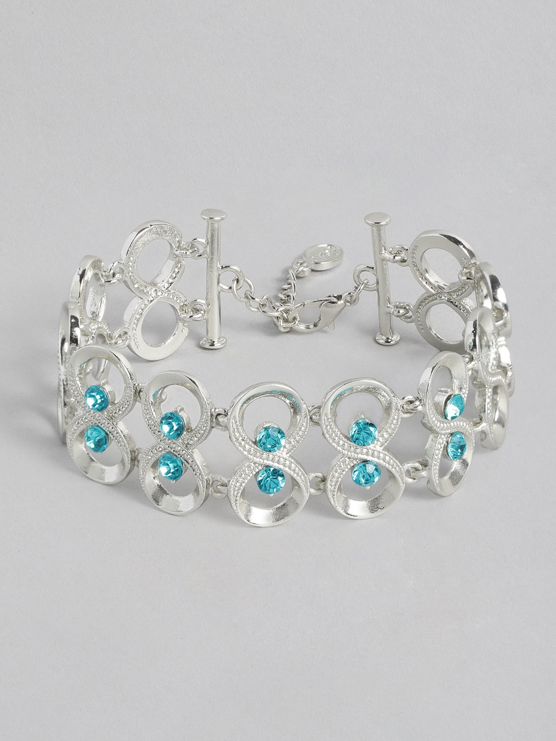 

Estele Women Silver-Toned & Blue Handcrafted Silver-Plated Link Bracelet