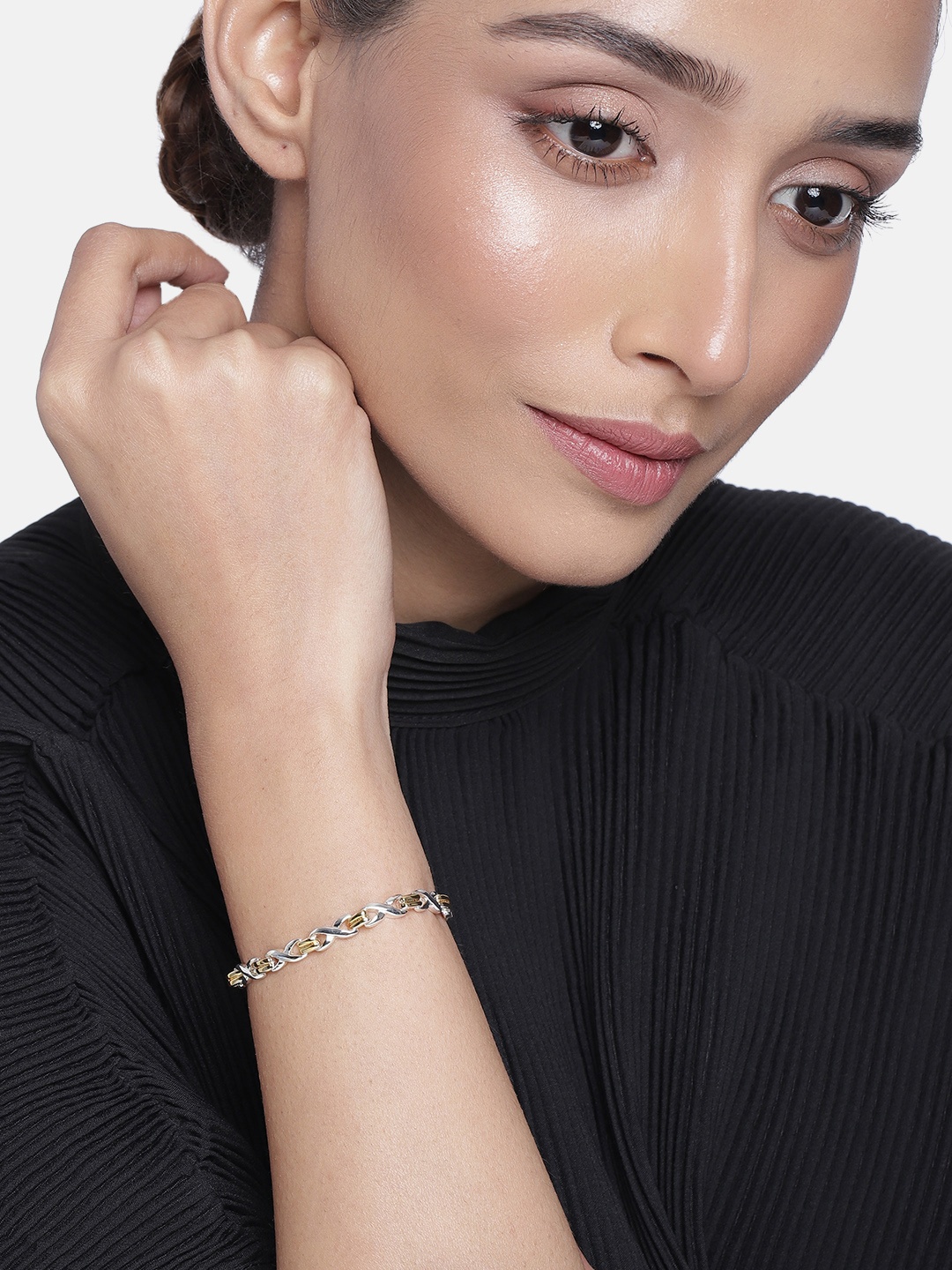 

Estele Women Gold & Rhodium Plated Bridged Iternity Bracelet, Silver