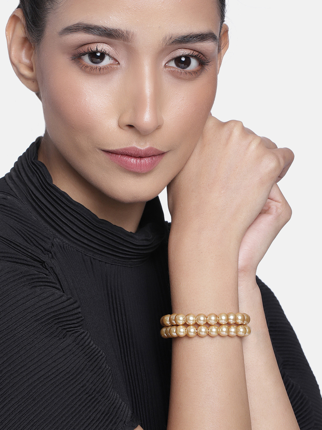 

Estele Women Gold-Toned & Cream-Coloured Pearls Handcrafted Gold-Plated Link Bracelet