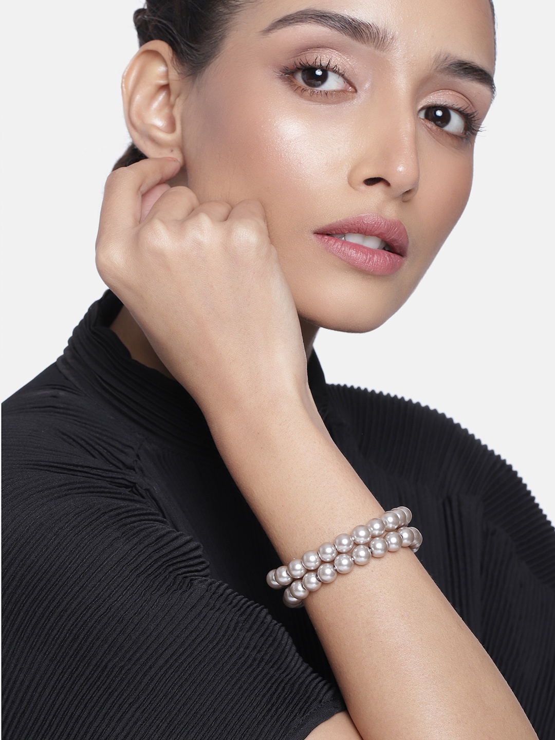 

Estele Women Silver-Toned & Purple Pearls Handcrafted Silver-Plated Link Bracelet
