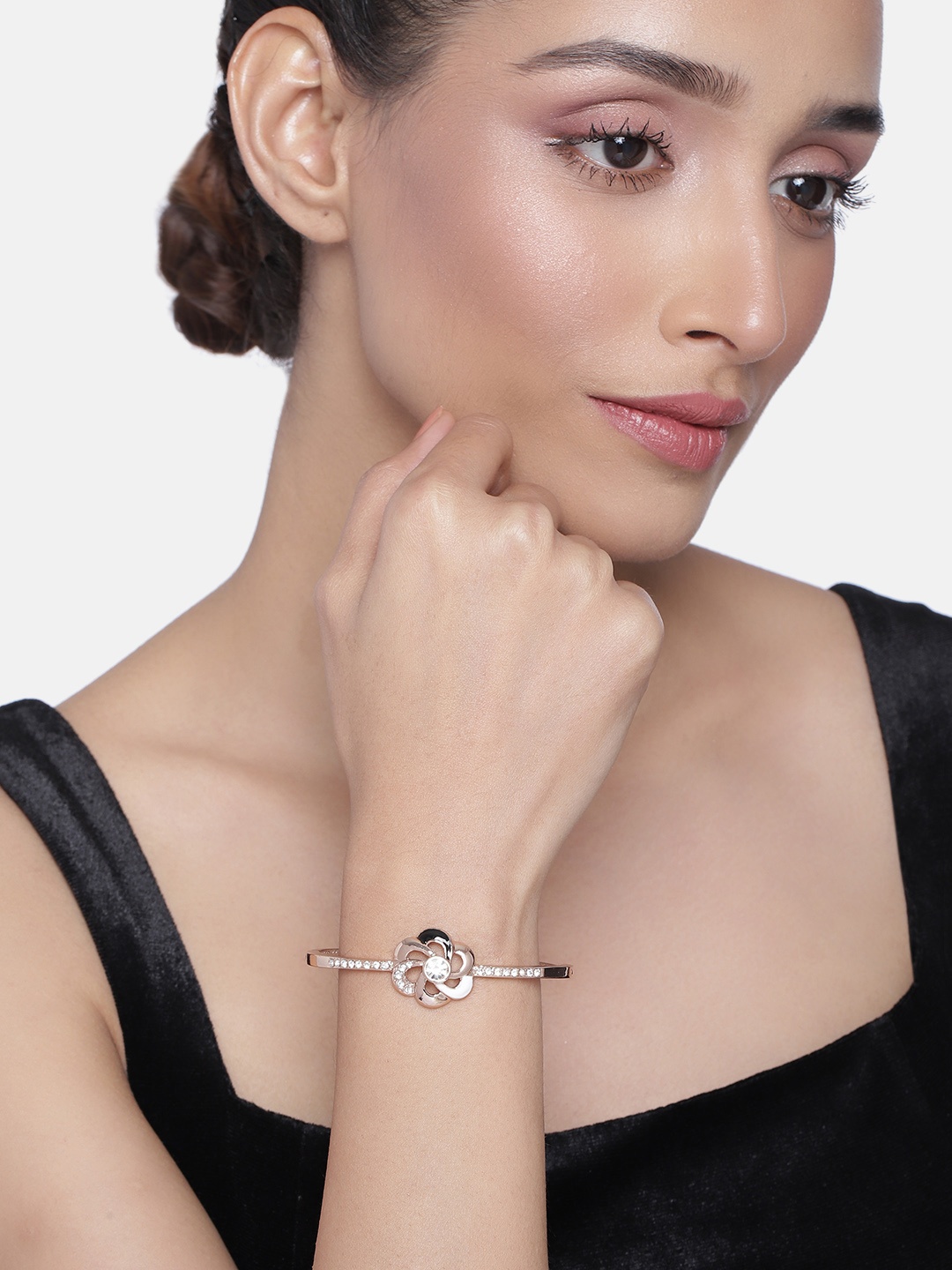 

Estele Women Rose Gold & White Crystals Enamelled Rose Gold-Plated Cuff Bracelet