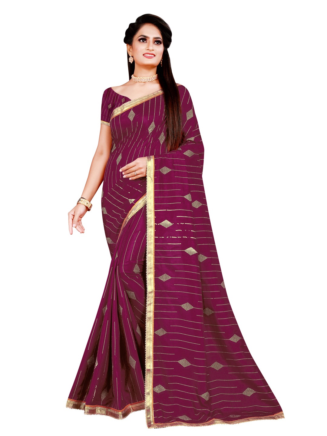 

KALINI Purple & Gold-Toned Printed Zari Silk Blend Saree