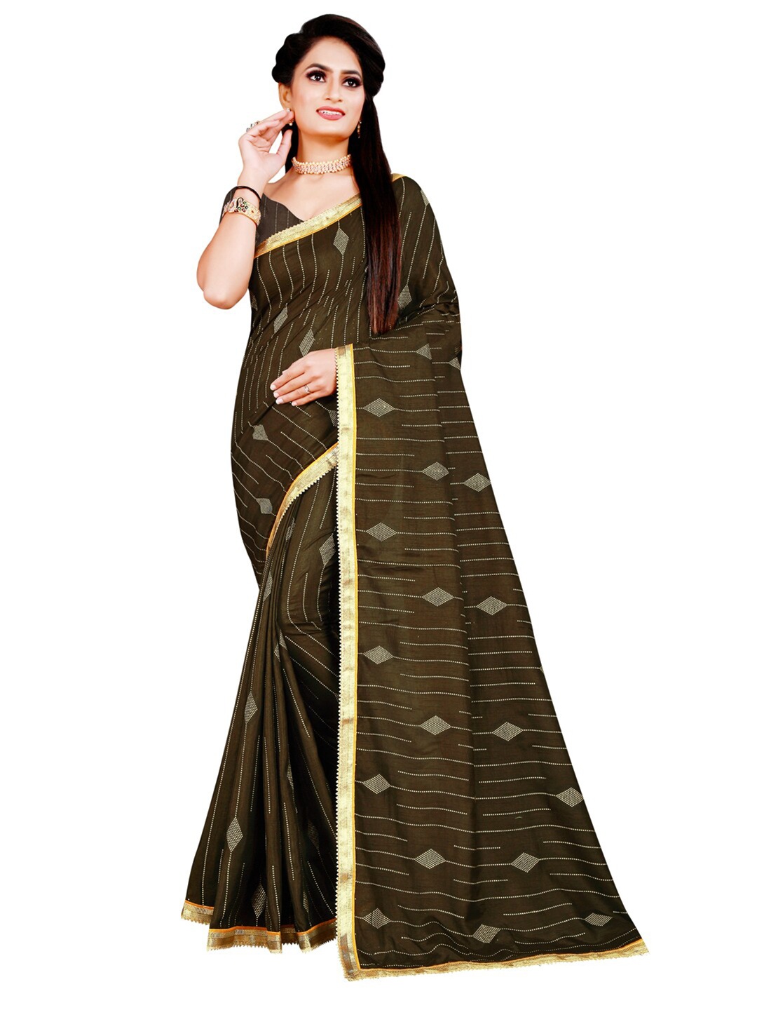

KALINI Green & Gold-Coloured Foil Printed Silk Blend Saree