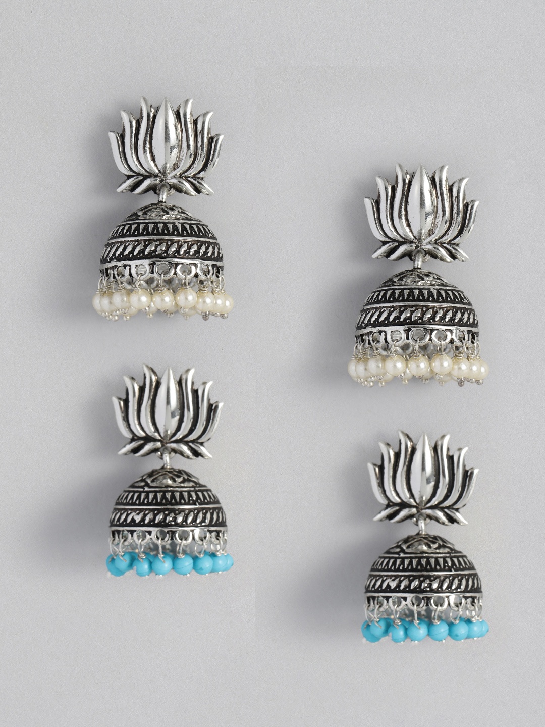 

Estele Silver-Toned & Blue Contemporary Drop Earrings