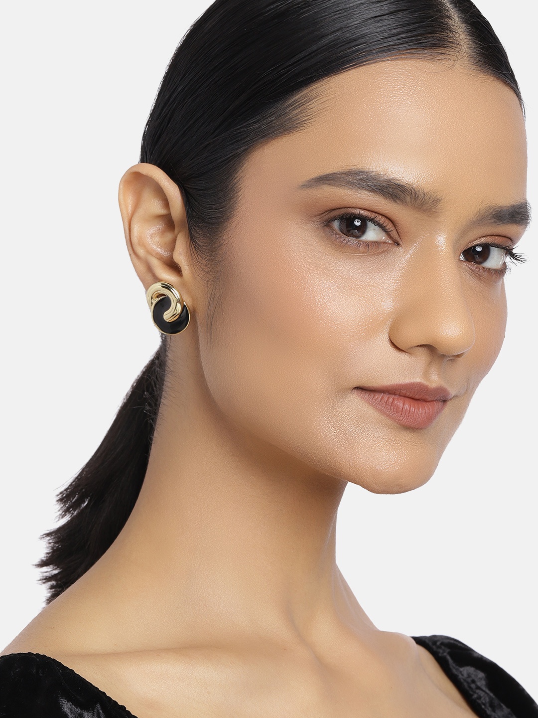 

Estele Women Gold-Toned & Black Contemporary Studs Earrings