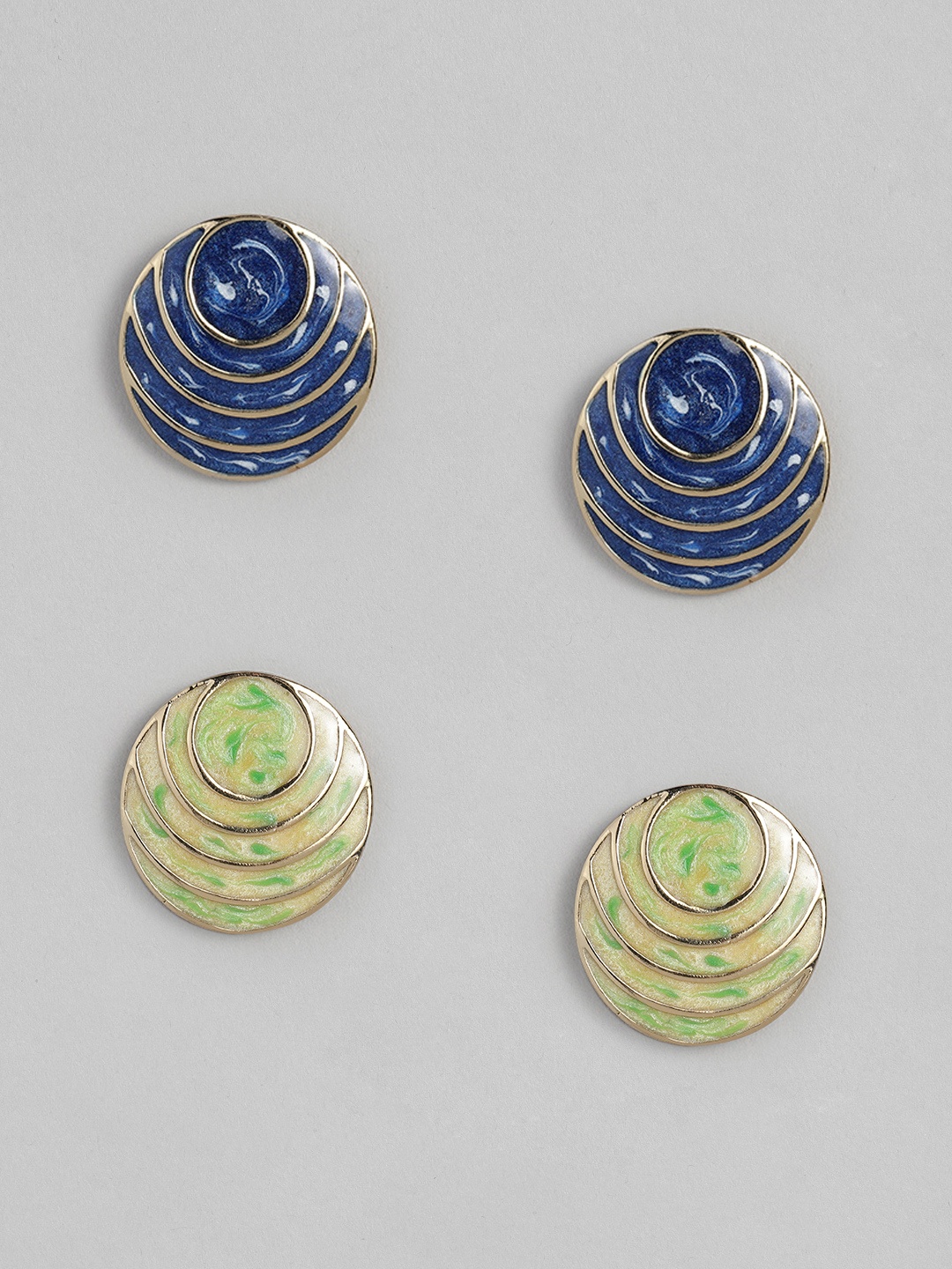 

Estele Women St of 2 Green & Blue Circular Studs Earrings