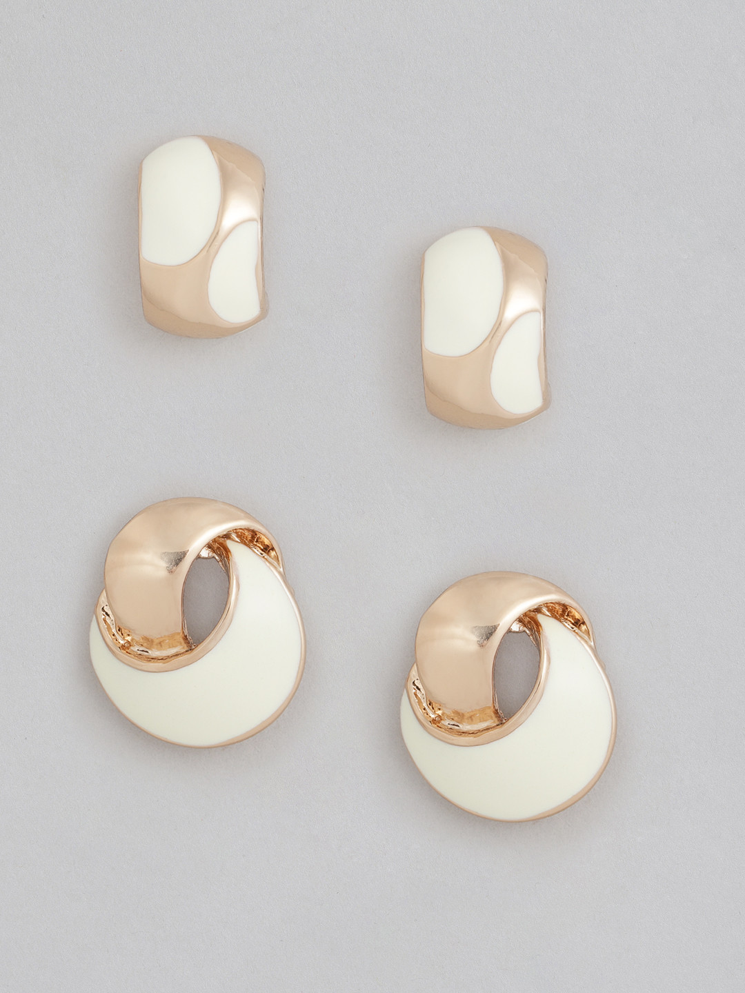 

Estele Women Set of 2 Rose Gold & White Contemporary Studs Earrings