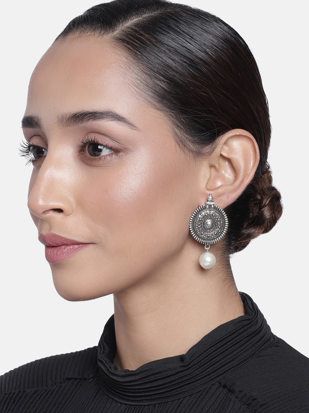 

Estele Women Silver-Toned & White Contemporary Drop Earrings