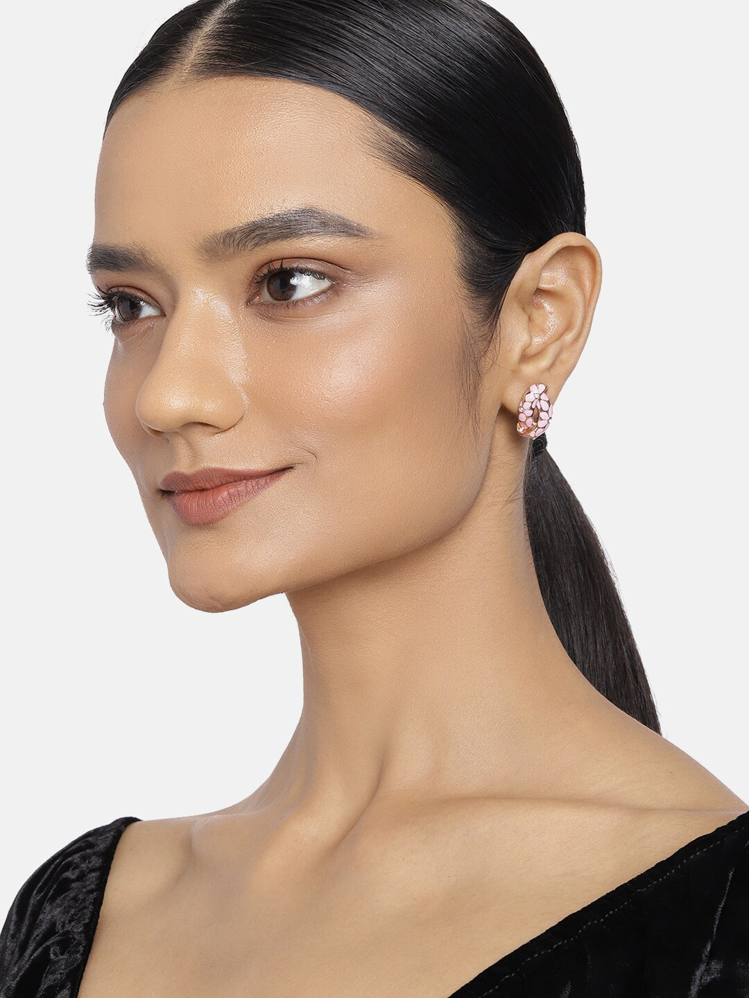 

Estele Women Gold-Toned & Pink Floral Studs