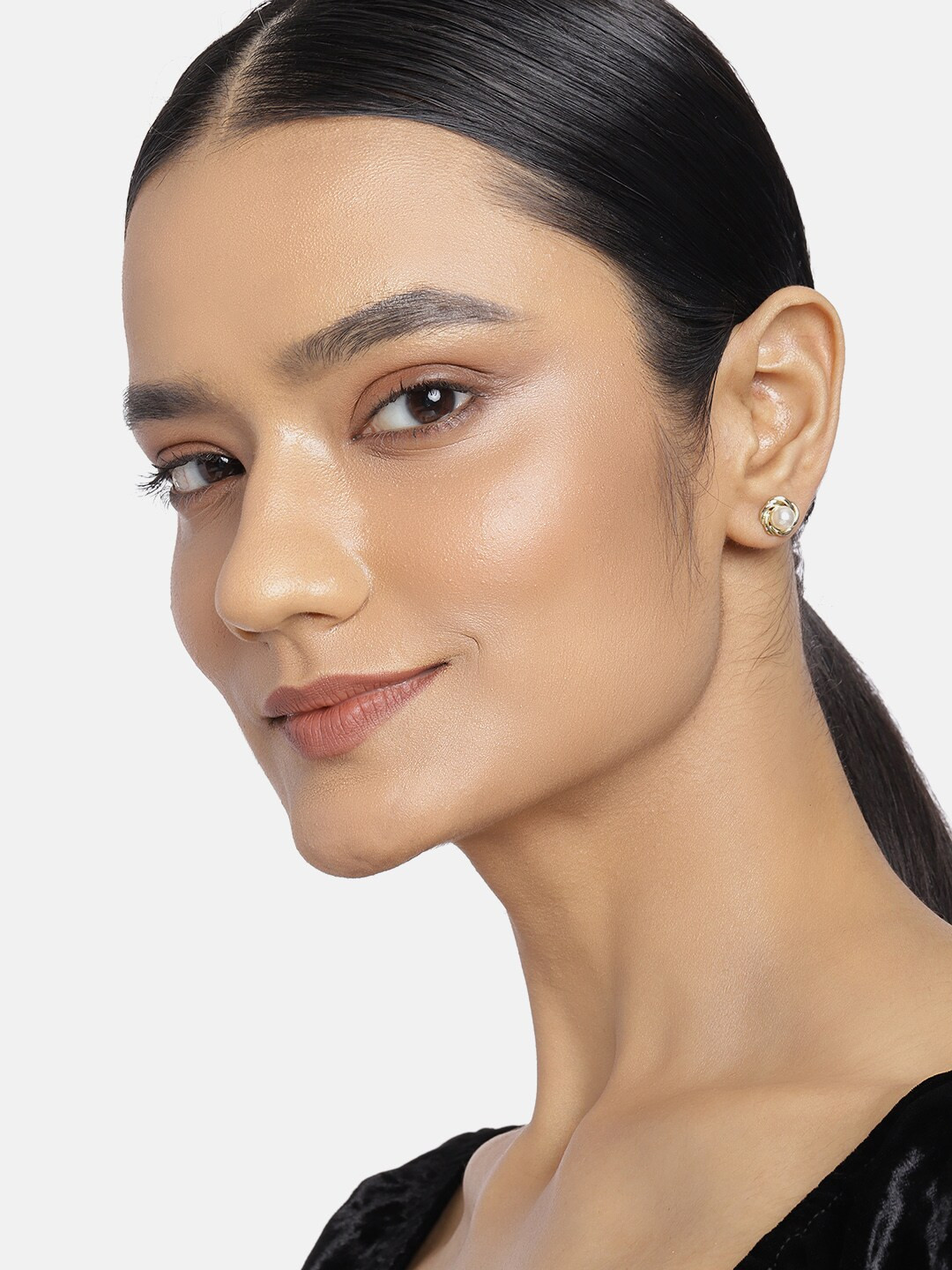 

Estele Women Set of 3 Gold-Toned & White Contemporary Studs