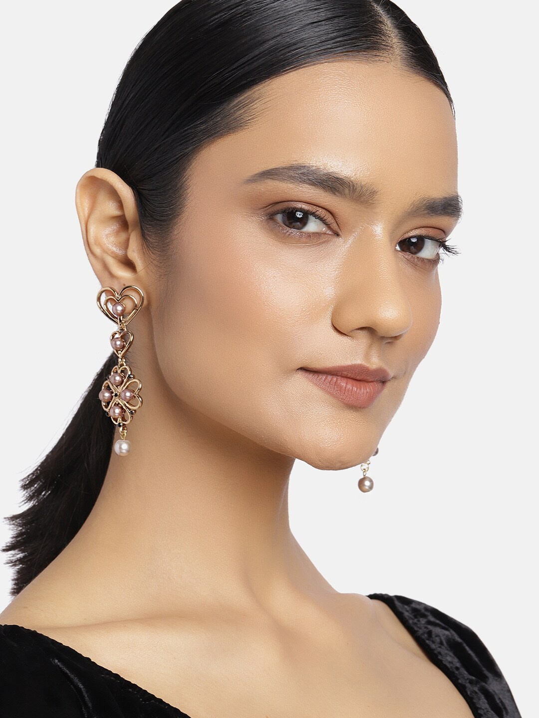 

Estele Gold-Toned & Pink Contemporary Drop Earrings