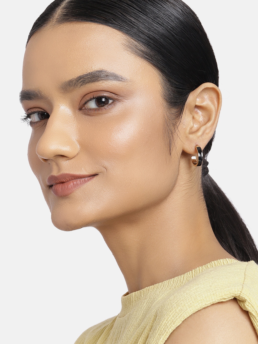 

Estele Women Gold-Toned & Black Contemporary Half Hoop Earrings