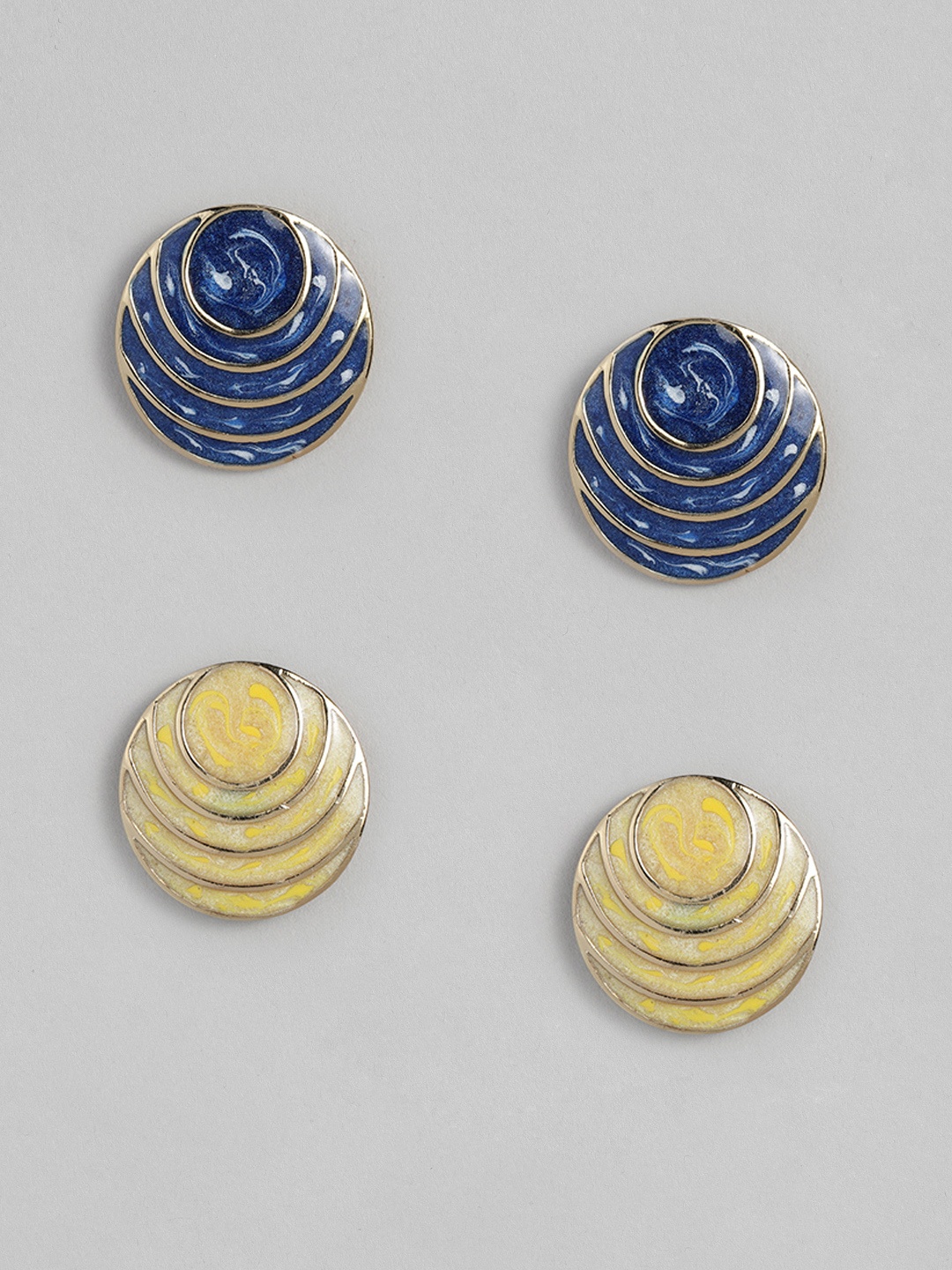 

Estele Women Set of 2 Gold-Toned & Green Circular Studs