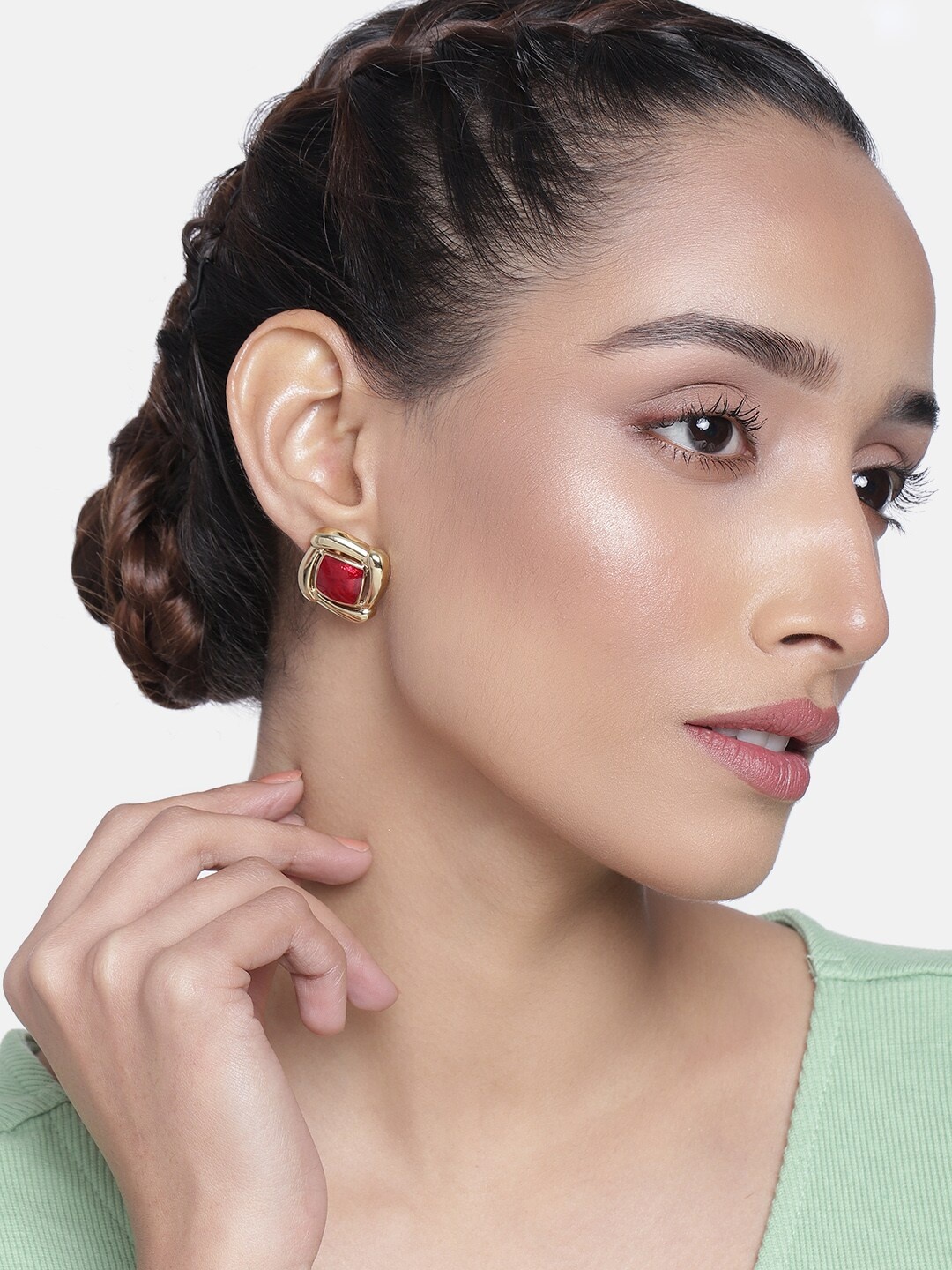 

Estele Women Gold-Toned & Red Square Studs
