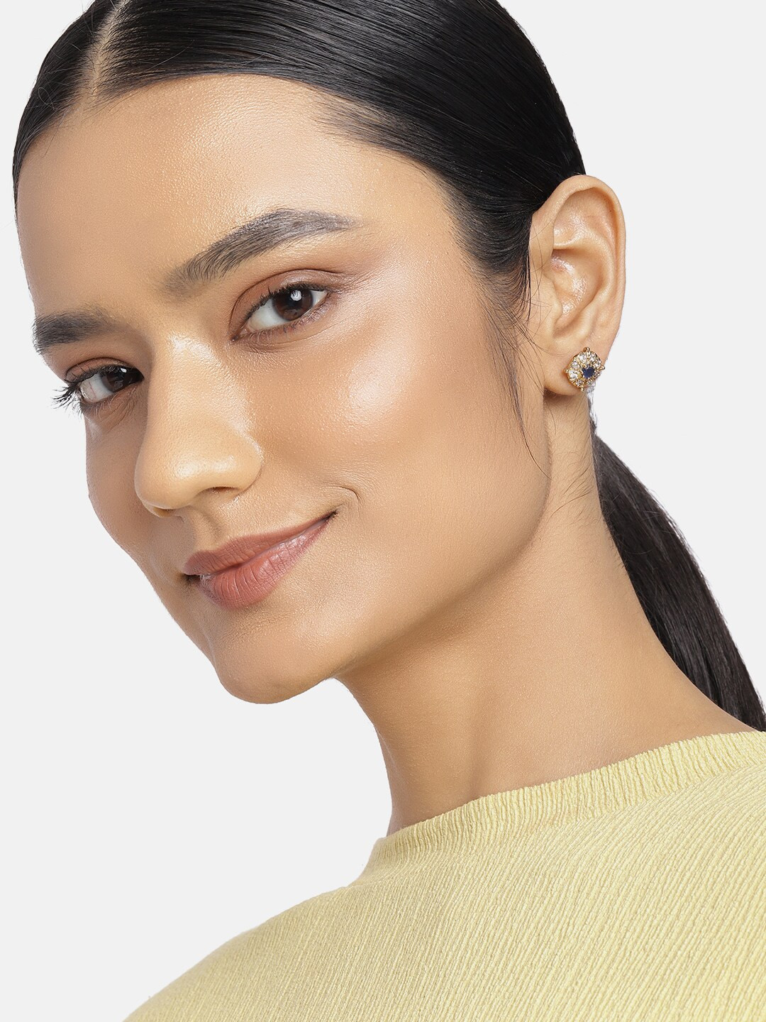 

Estele Gold-Toned & Blue Contemporary Studs Earrings