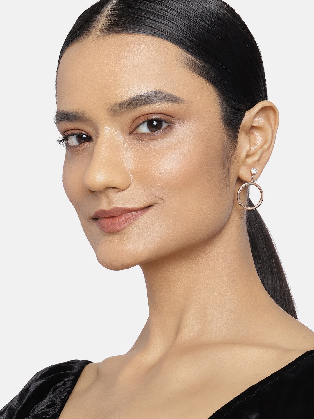 

Estele Gold-Toned & White Contemporary Hoop Earrings