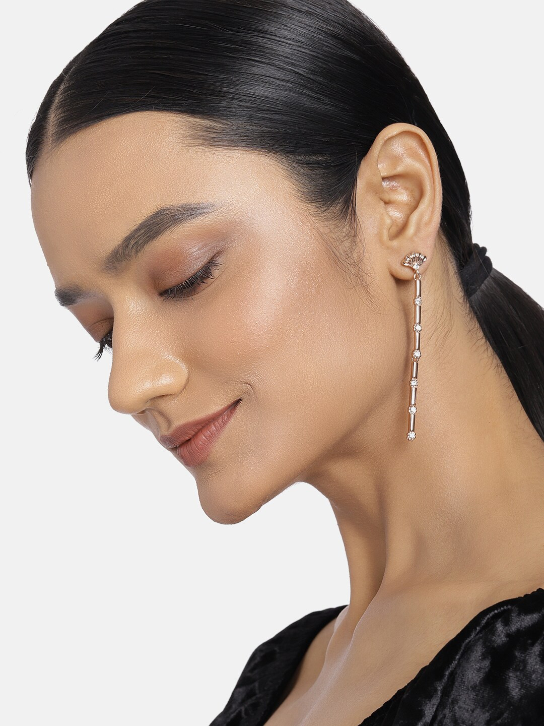 

Estele Gold-Toned & White Contemporary Drop Earrings