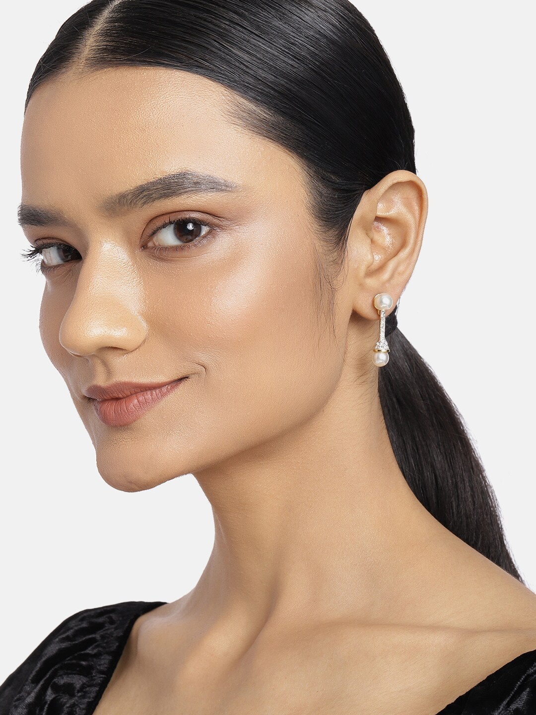 

Estele Women Gold-Toned & White Contemporary Drop Earrings