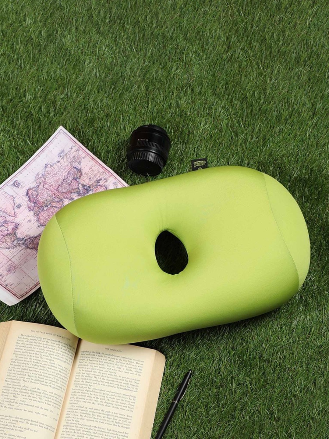 

Lushomes Green Solid Cervical Flight Bolster Nap Travel Pillow For Neck & Back Support