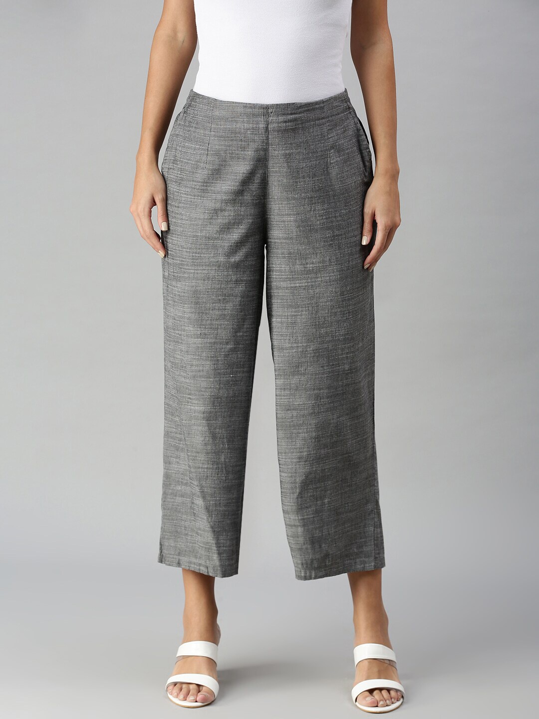 

De Moza Women Grey Pure Cotton Palazzos