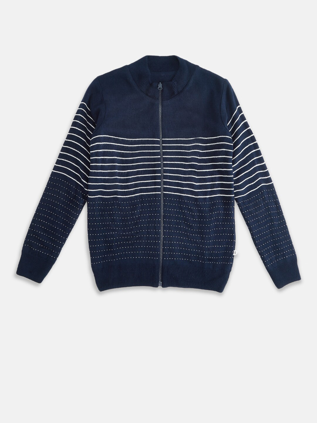 

Pantaloons Junior Boys Navy Blue & White Striped Acrylic Cardigan