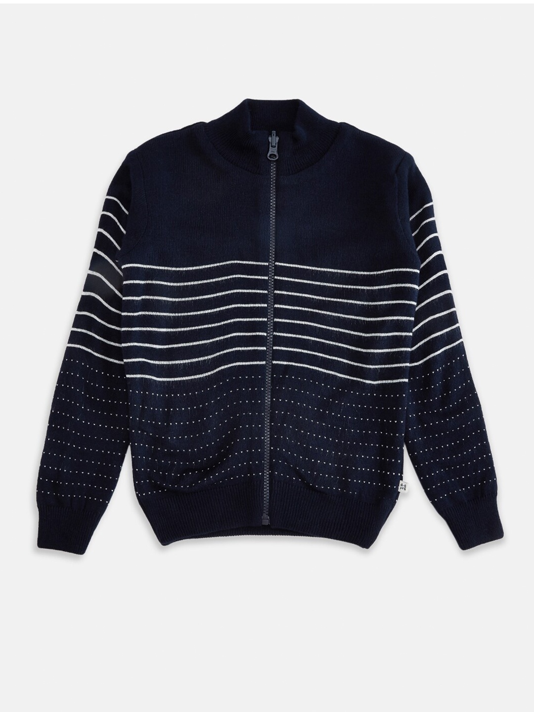 

Pantaloons Junior Boys Navy Blue & White Striped Acrylic Cardigan