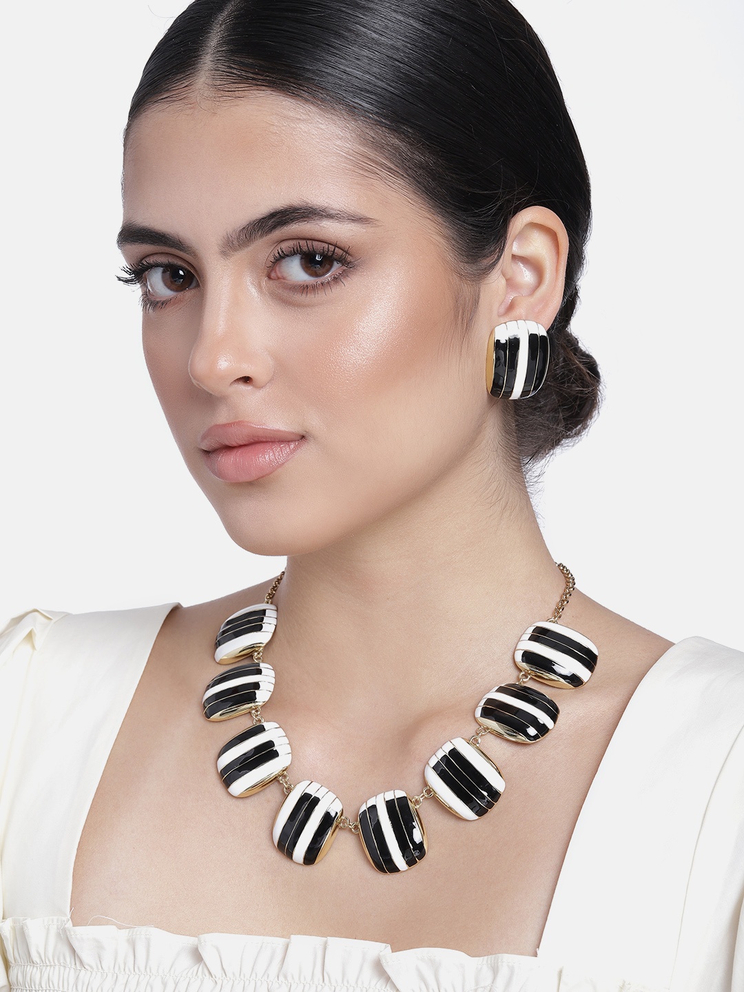 

Estele Gold Plated Pinao Inspired Designer Necklace Set with Enamel