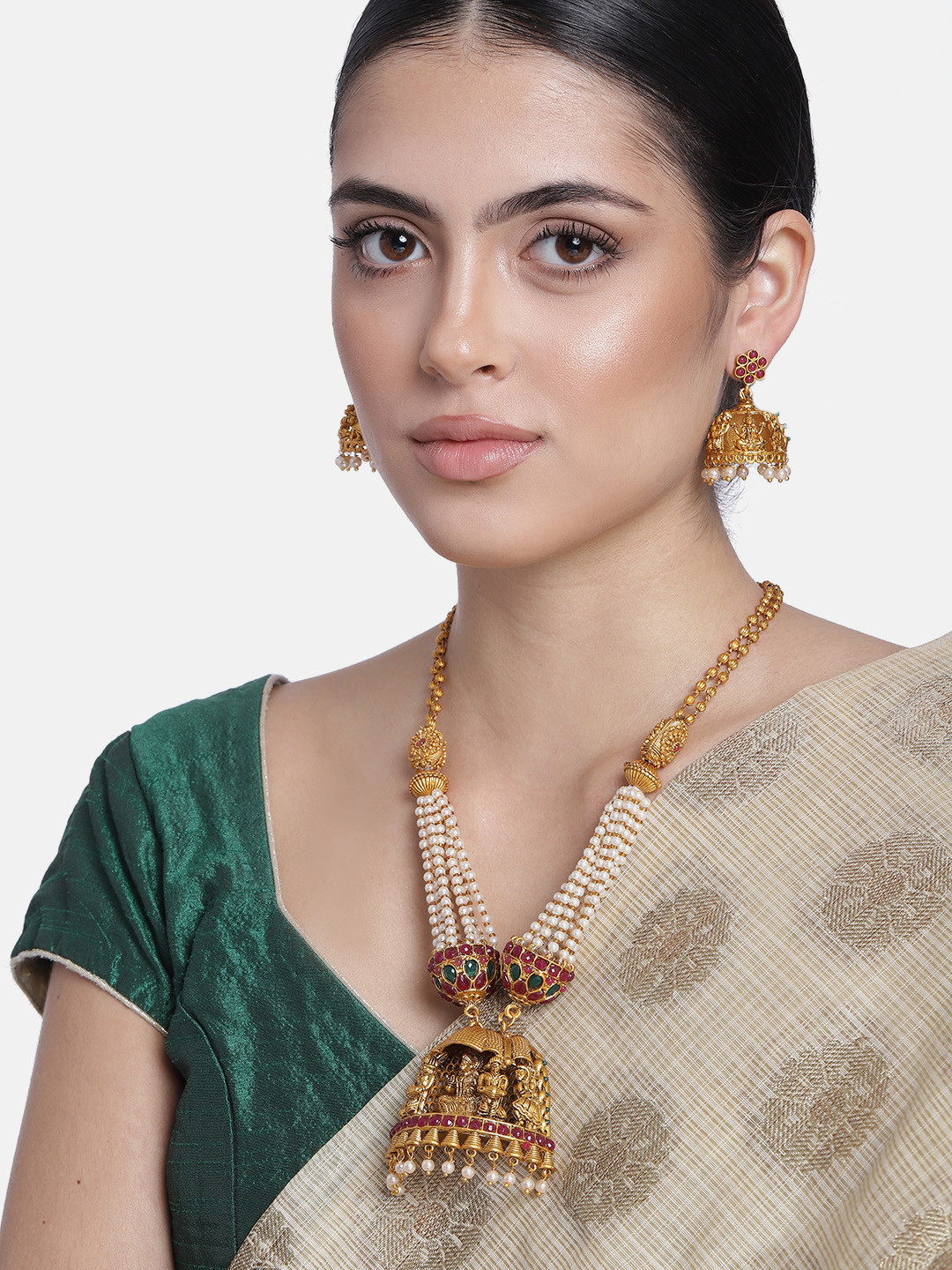 

Estele Women Gold Plated Divine Lakshmi Ji Nakshi Temple Necklace Set