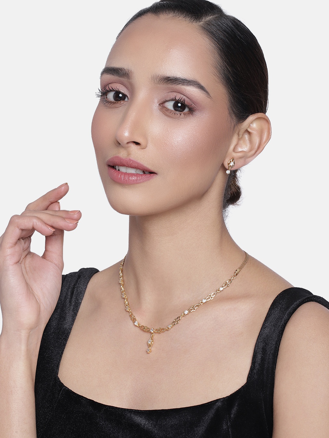 

Estele Gold Plated CZ Dazzling Necklace Set with Crystals