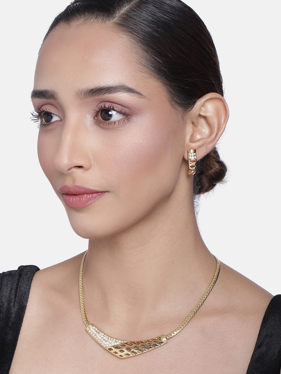 

Estele Gold Plated Boomerang Designer Jewellery Set with Austrian Crystals