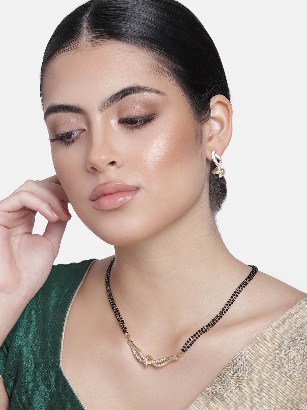 

Estele Gold Plated with Fascinating Austrian Crystals Mangalsutra & Earrings Set