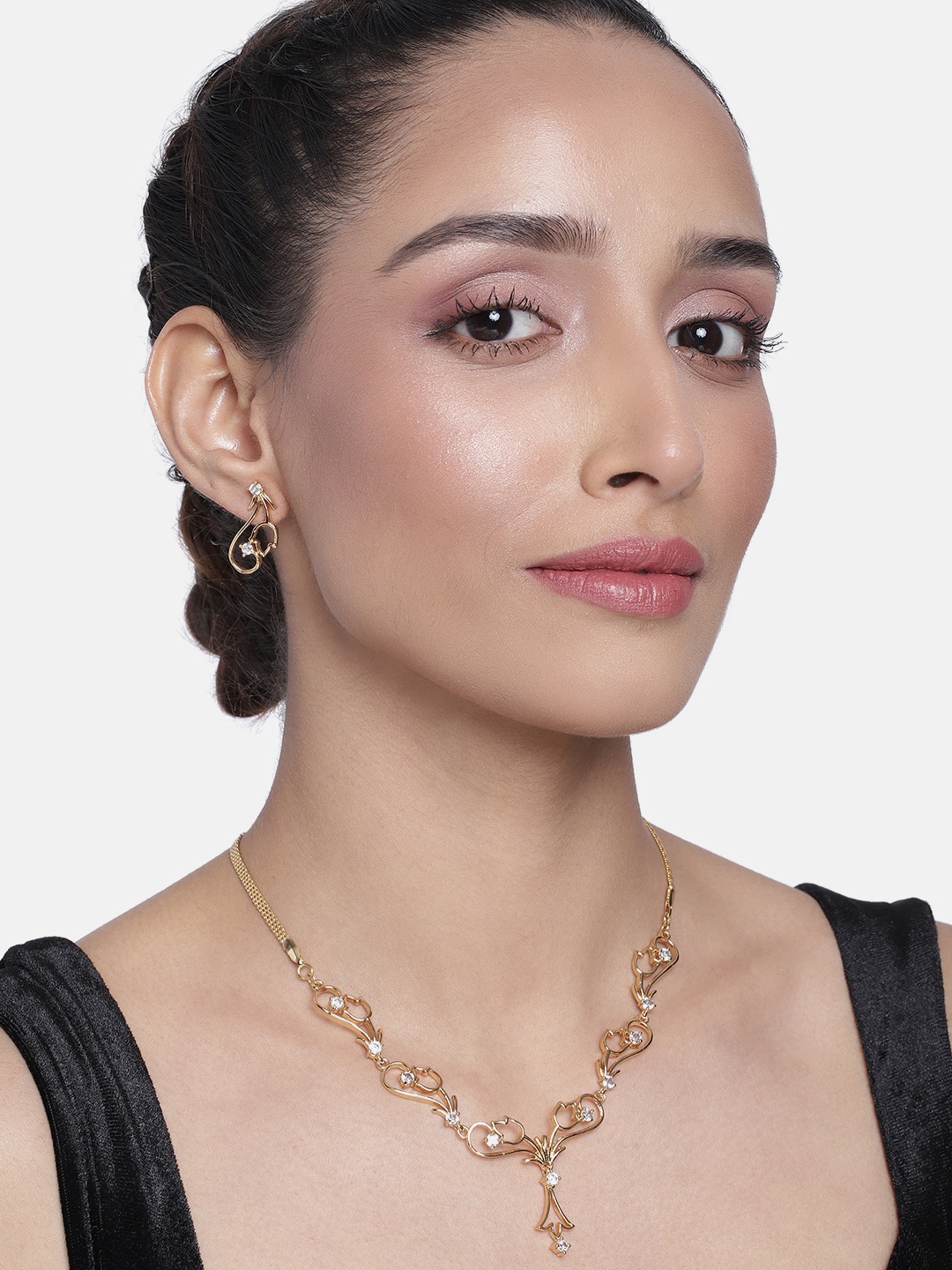 

Estele White Gold-Plated CZ Tulip Bloom Design Jewellery Set