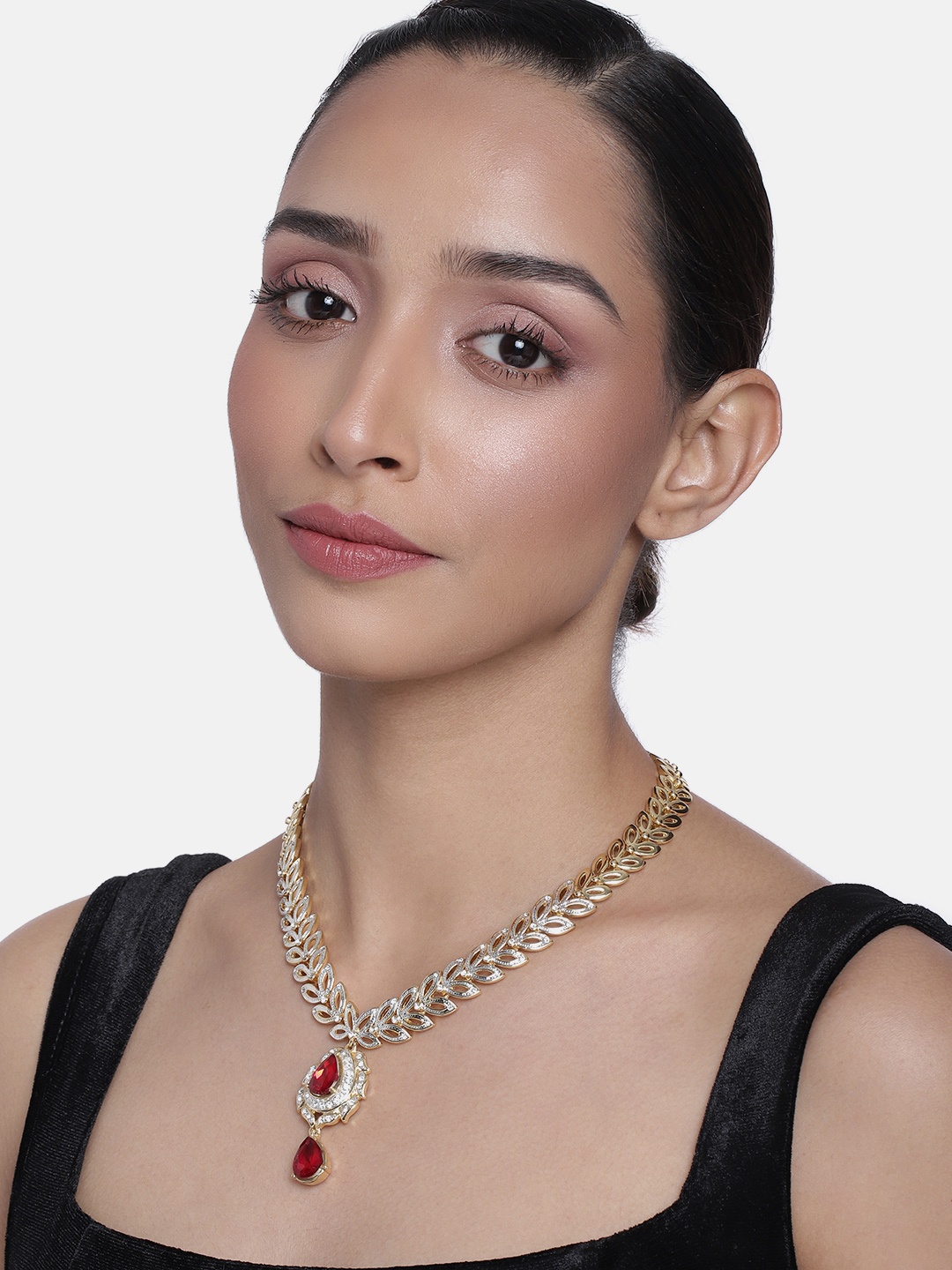 

Estele White Gold-Plated Handcrafted Necklace with Ruby Stone
