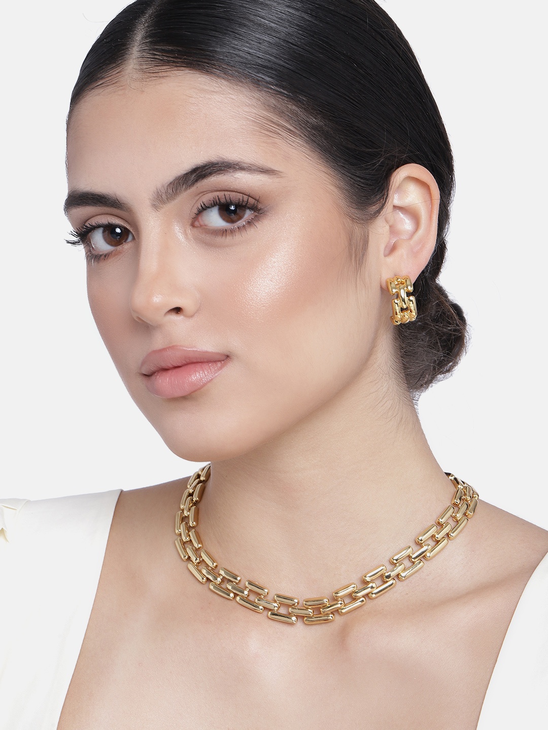 

Estele Gold Plated Interlink Designer Chain Necklace Set