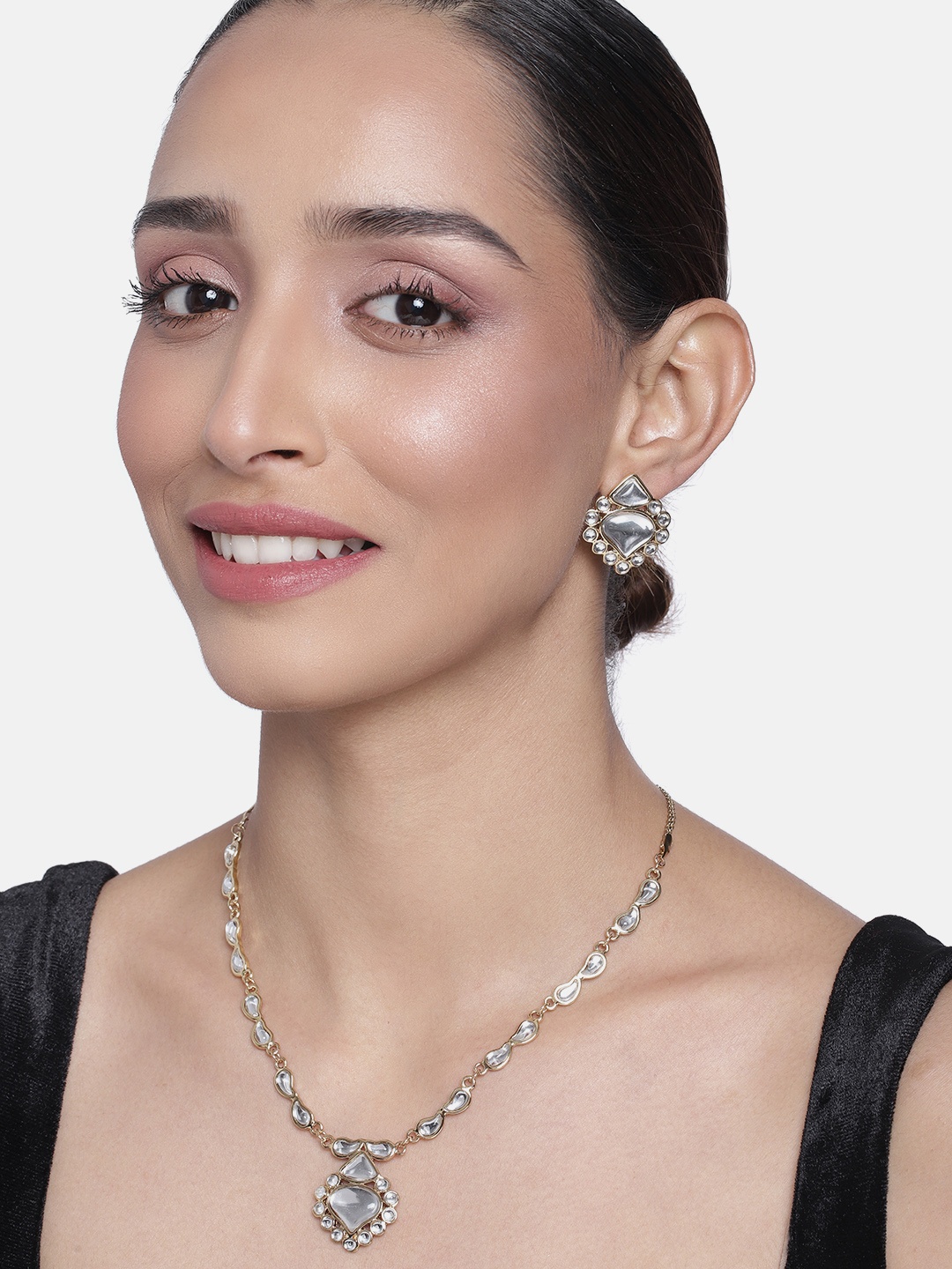 

Estele White Gold Plated Latest Design Bridal Traditional Kundan Jewellery Set