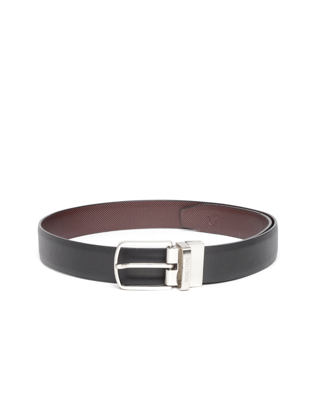 

United Colors of Benetton Men Black & Coffee Brown Textured Reversible Formal Belt