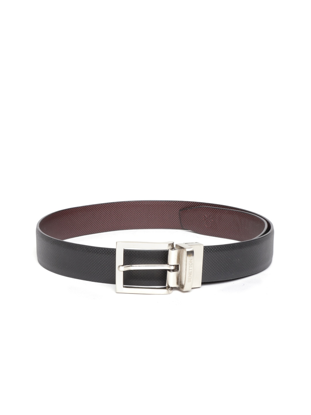 

United Colors of Benetton Men Black & Coffee Brown Textured Reversible Formal Belt