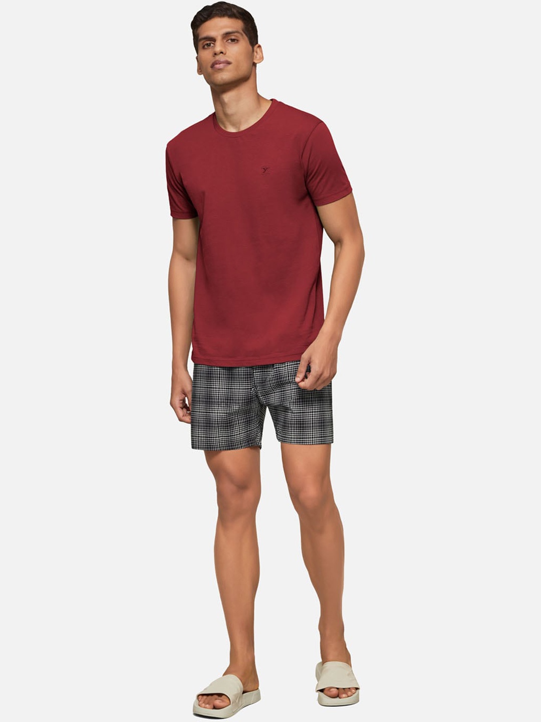 

XYXX Men Maroon & Grey Pure Cotton Night suit