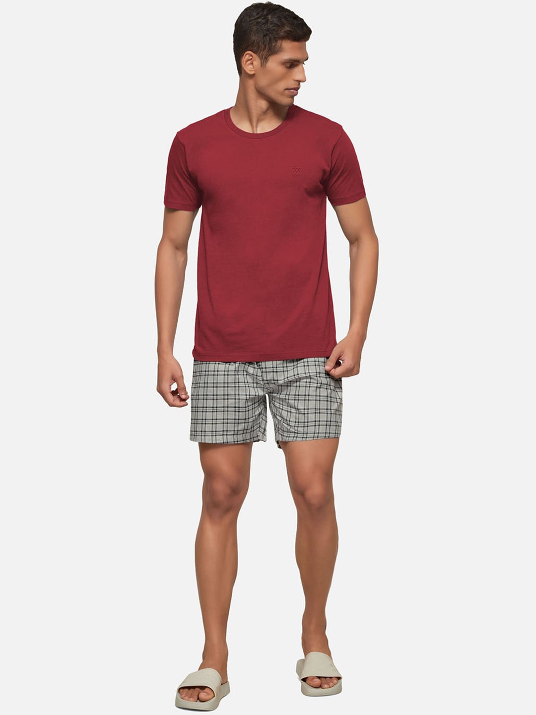 

XYXX Men Red & Grey Pure Cotton Boxer & Tshirt Lounge Set