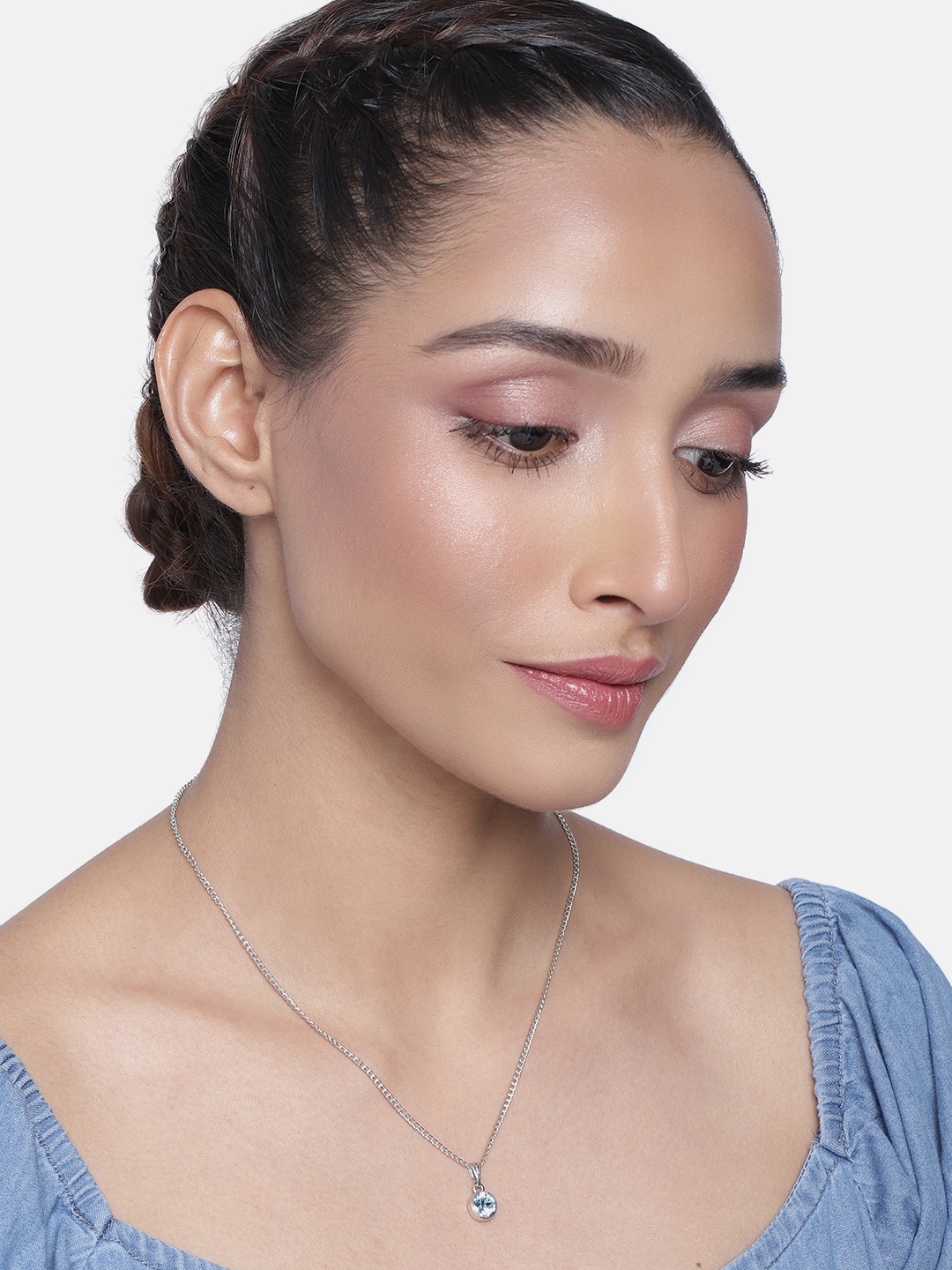 

Estele Silver-Toned & Blue Silver-Plated Necklace