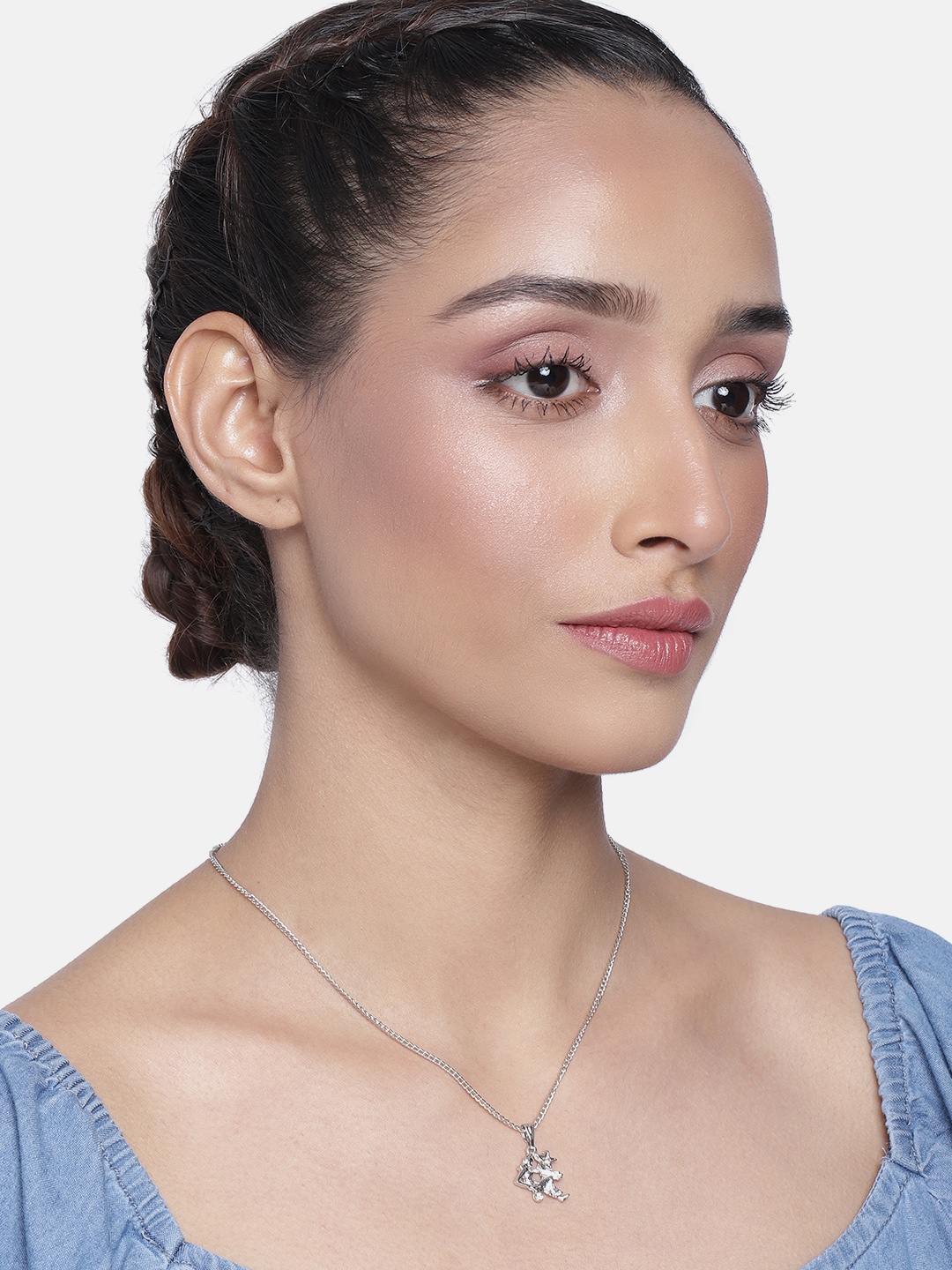 

Estele Silver-Toned & White Silver-Plated Necklace