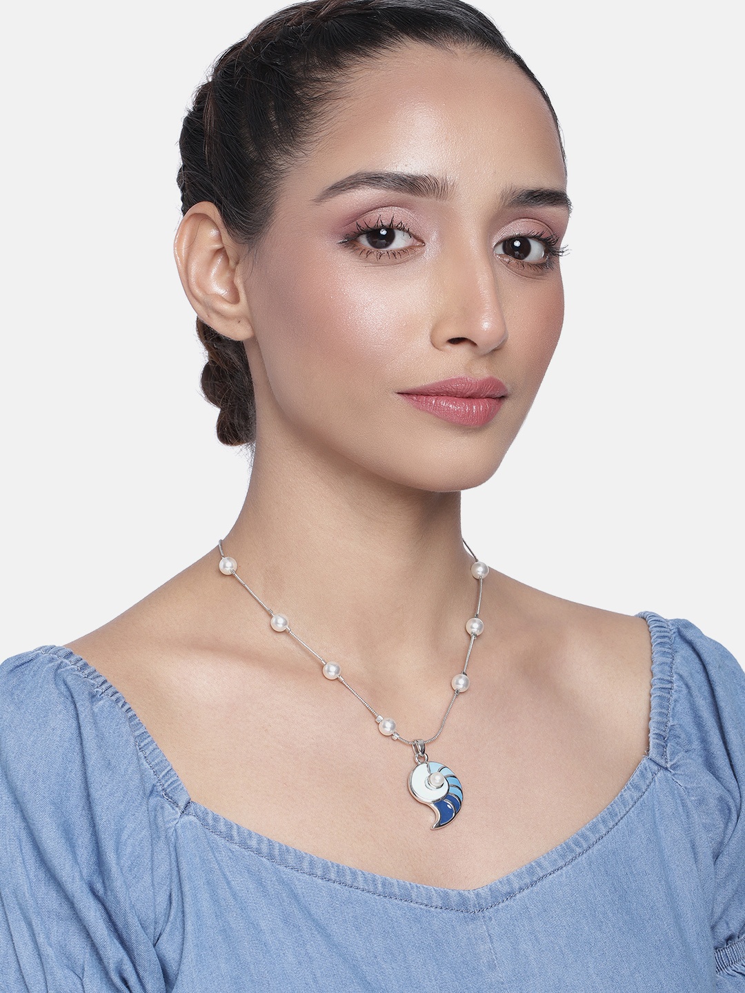 

Estele Silver-Toned & White Silver-Plated Necklace