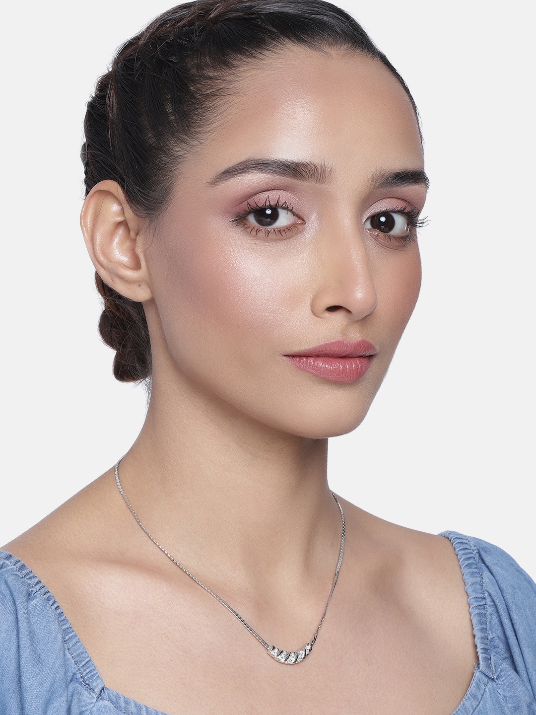 

Estele Silver-Toned & White Silver-Plated Necklace