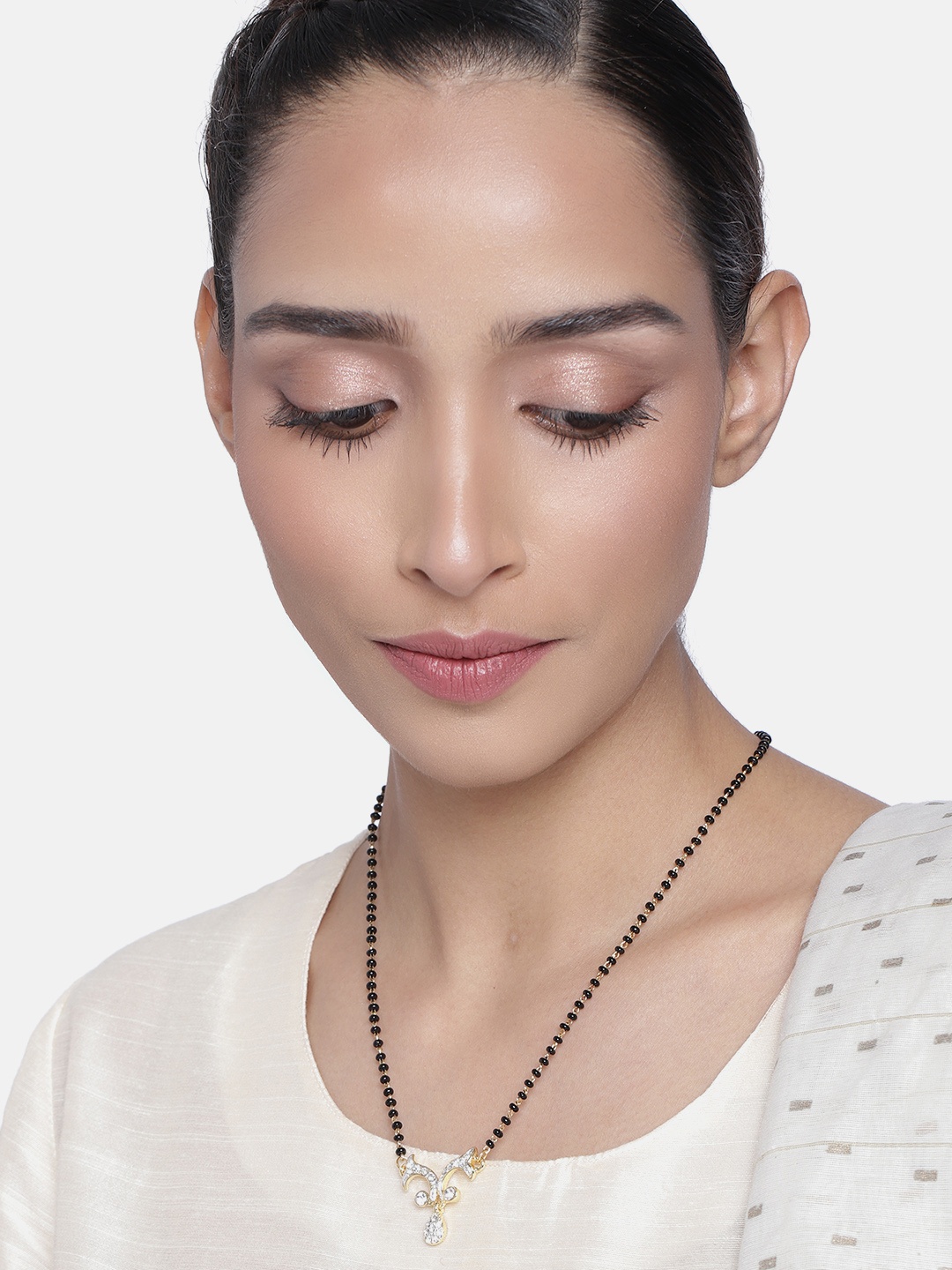 

Estele Women Black Gold & Rhodium Plated Candere Drop Mangalsutra Necklace
