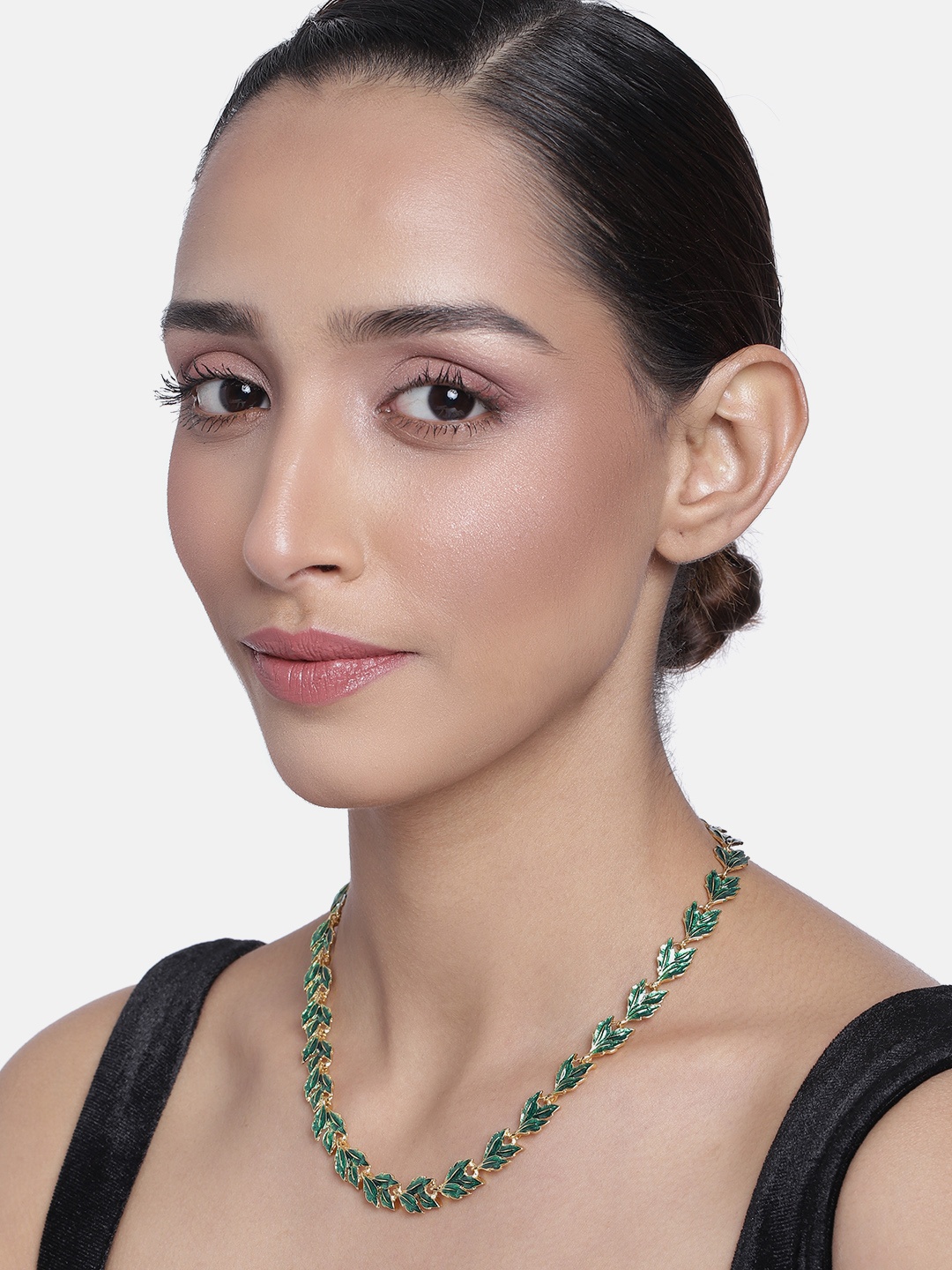 

Estele Gold-Toned & Green Gold-Plated Enamelled Necklace