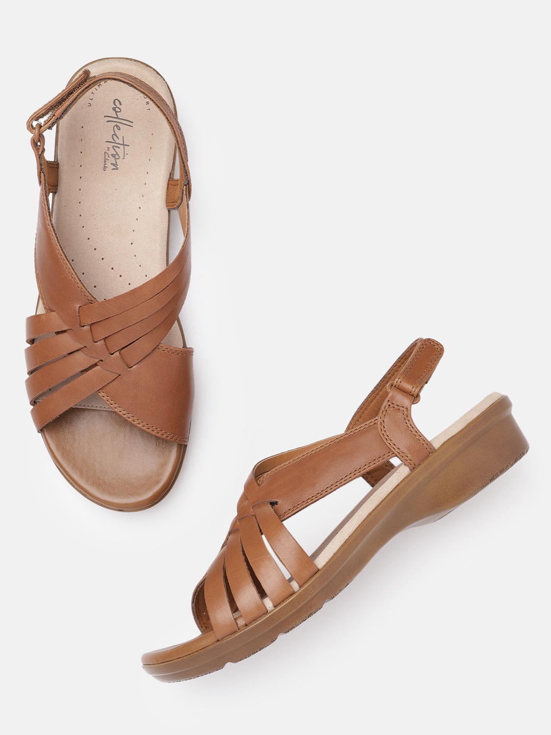

Clarks Women Tan Brown Leather Open Toe Flats